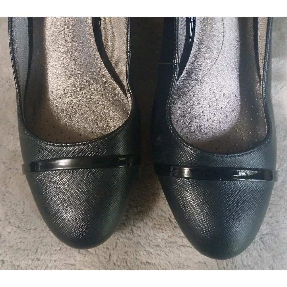 Life Stride Womens Dress Shoes‎ 8 1/2M Jean Black Slingback Wedge Heels